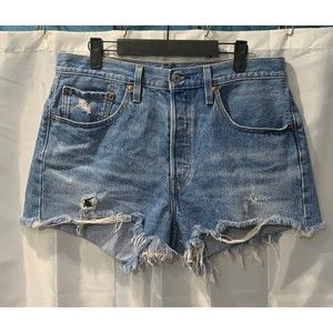 Levi's 501 Women's W30 Blue Denim Medium Wash Button Fly Distressed Shorts